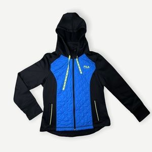 Fila Sport Full Zip Puffer Fleece Jacket in Blue and Black Size Medium
